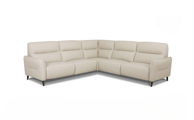 Cream leather corner sofa with stylish legs on a white background