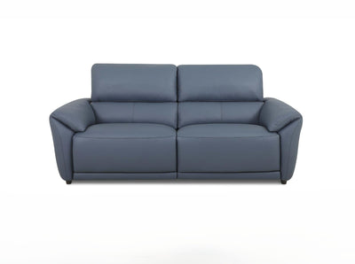 Blue leather 2 seater sofa on a white background